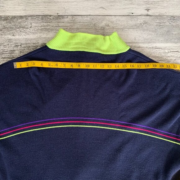 Vintage Jardi Wool Blend Navy Neon Green Knit Full Zip Ski Cadigan Sweater - Picture 11 of 14